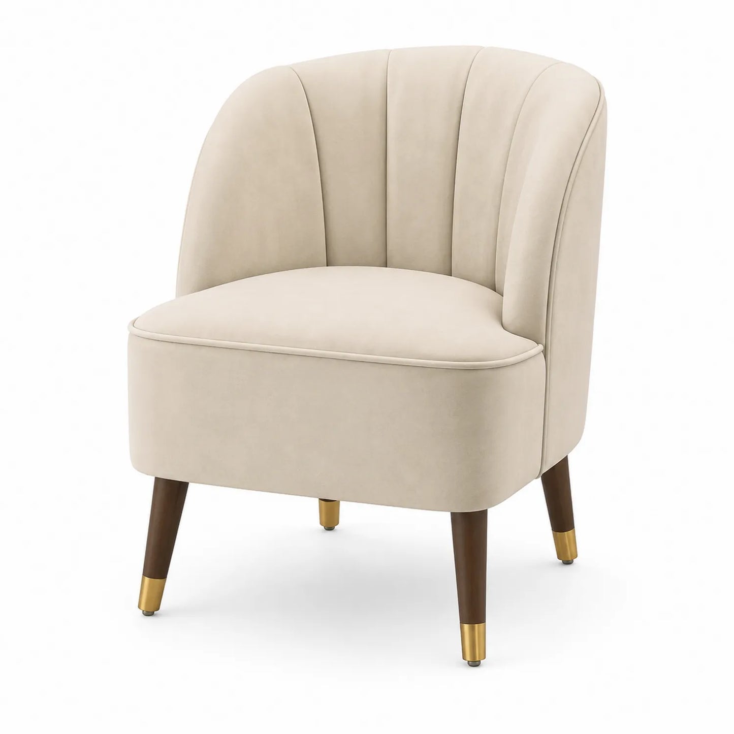 Fauteuil cabriolet en velours beige pieds en bois