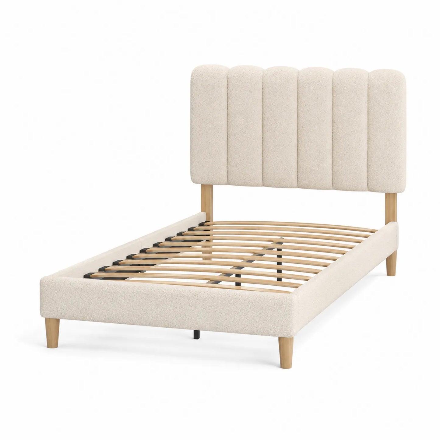 Lit simple en bois et tissu beige