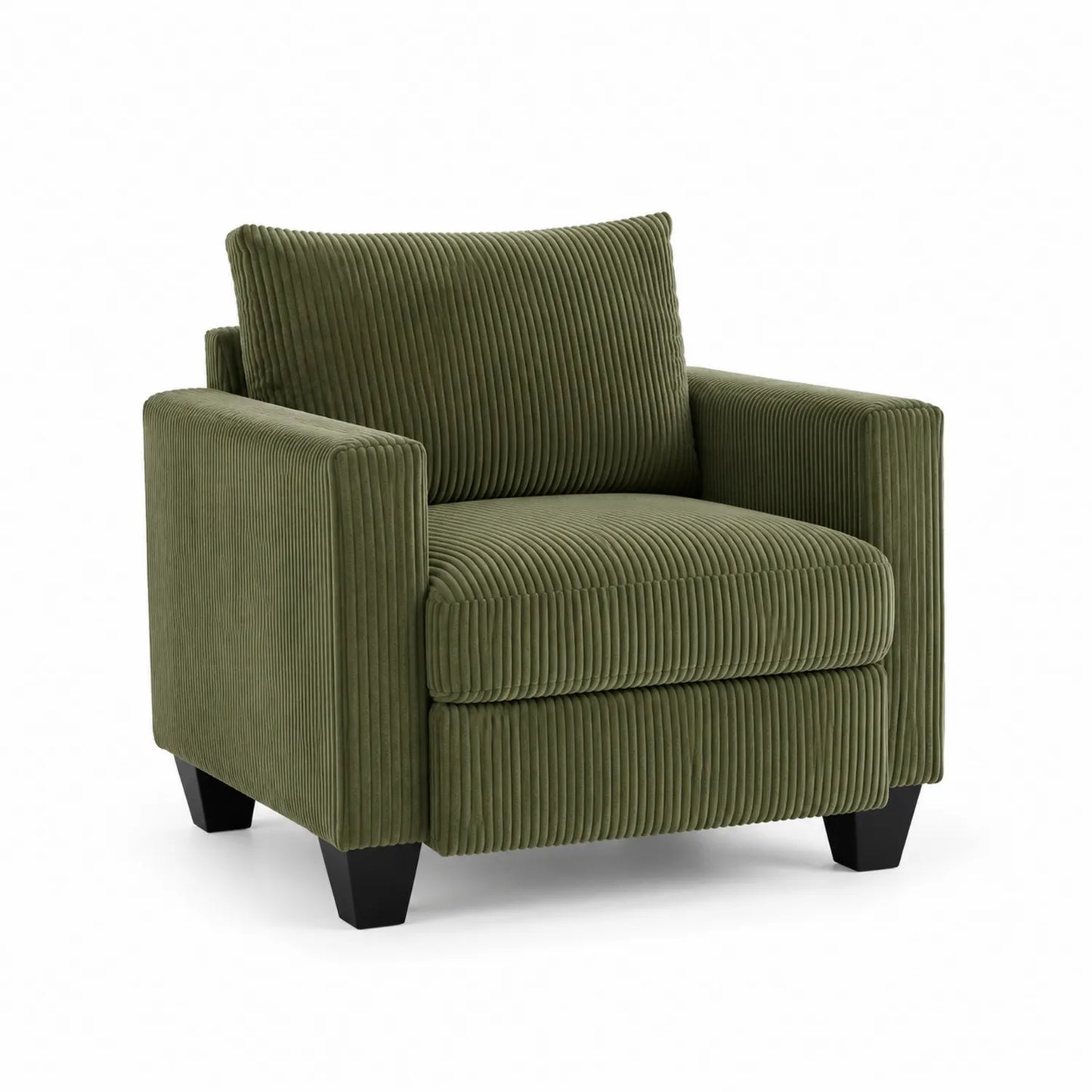 Fauteuil en velours côtelé vert olive