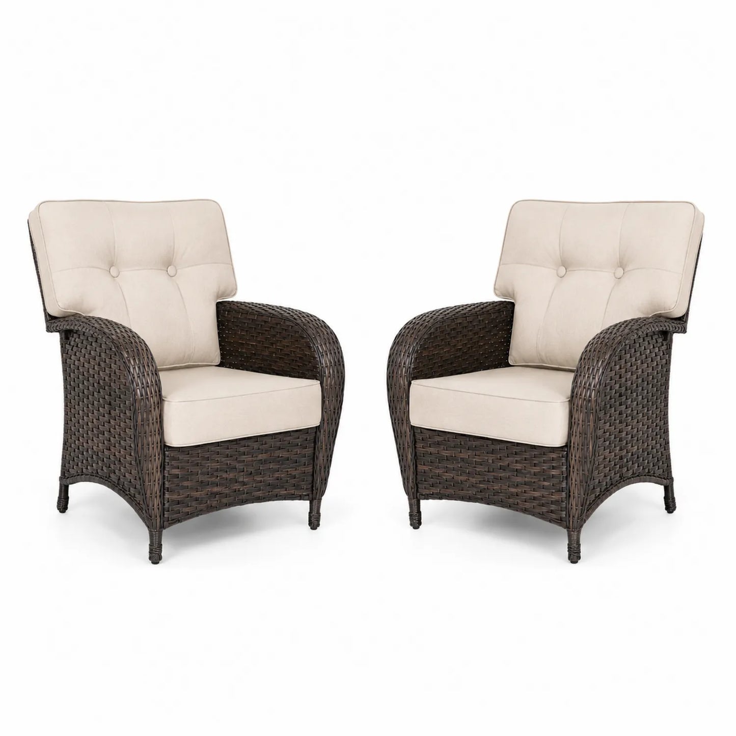 Chaises d'Extérieur en Résine Tressée avec Coussins Beige