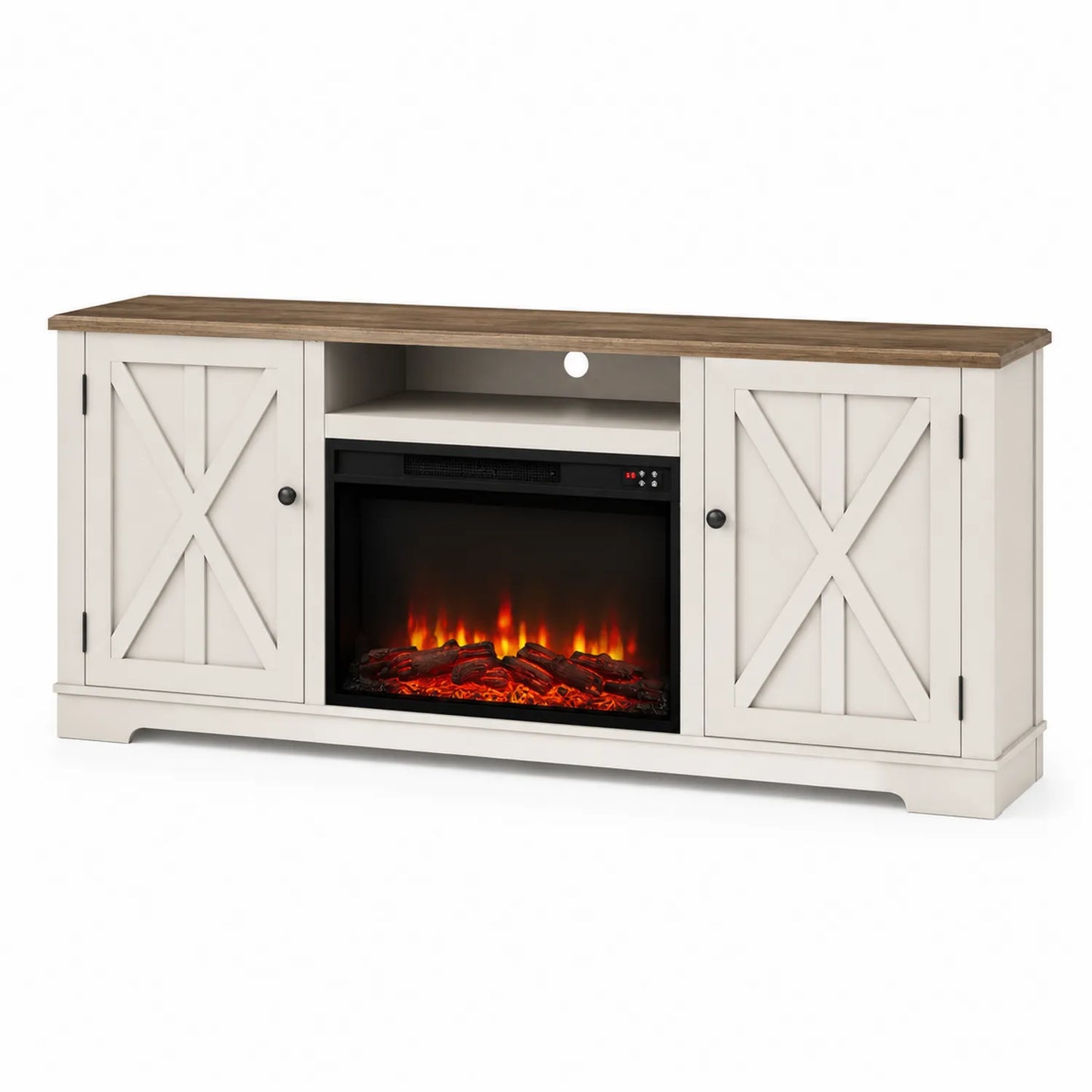 Meuble TV avec cheminée électrique en bois MDF Blanc et Bois 147x40x76 cm