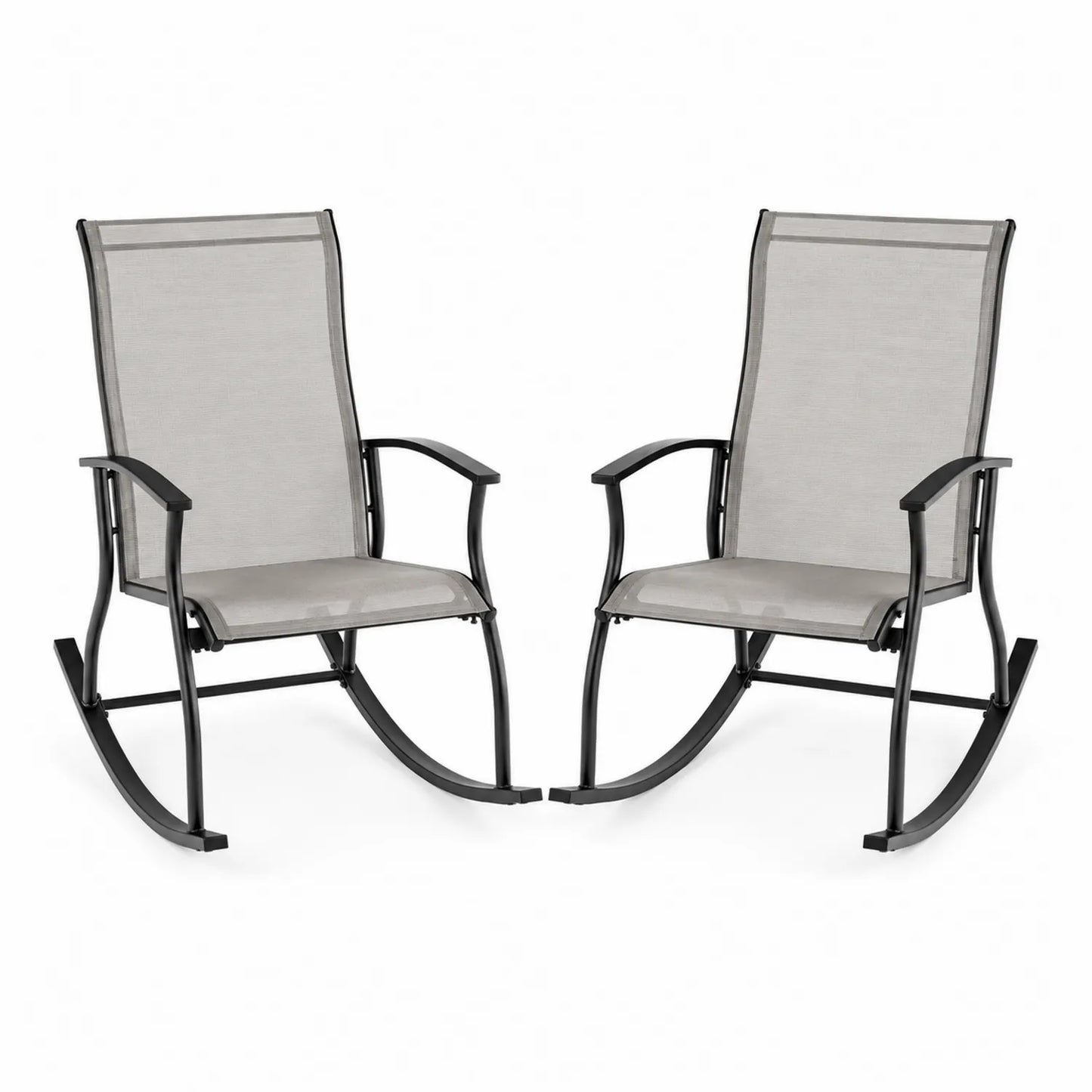 Chaises à bascule extérieures en métal et textilène gris lot de 2