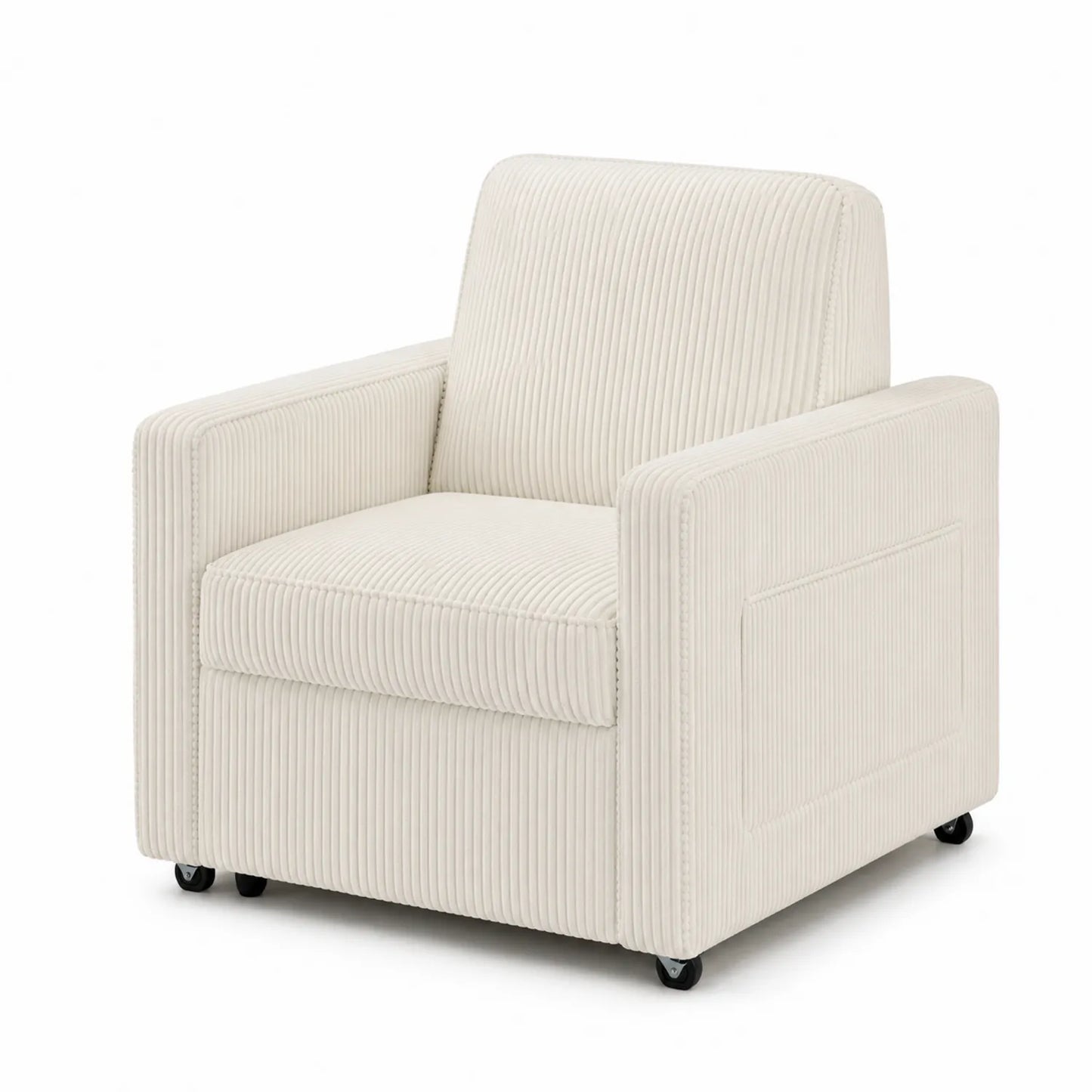 Fauteuil en velours côtelé beige avec roulettes