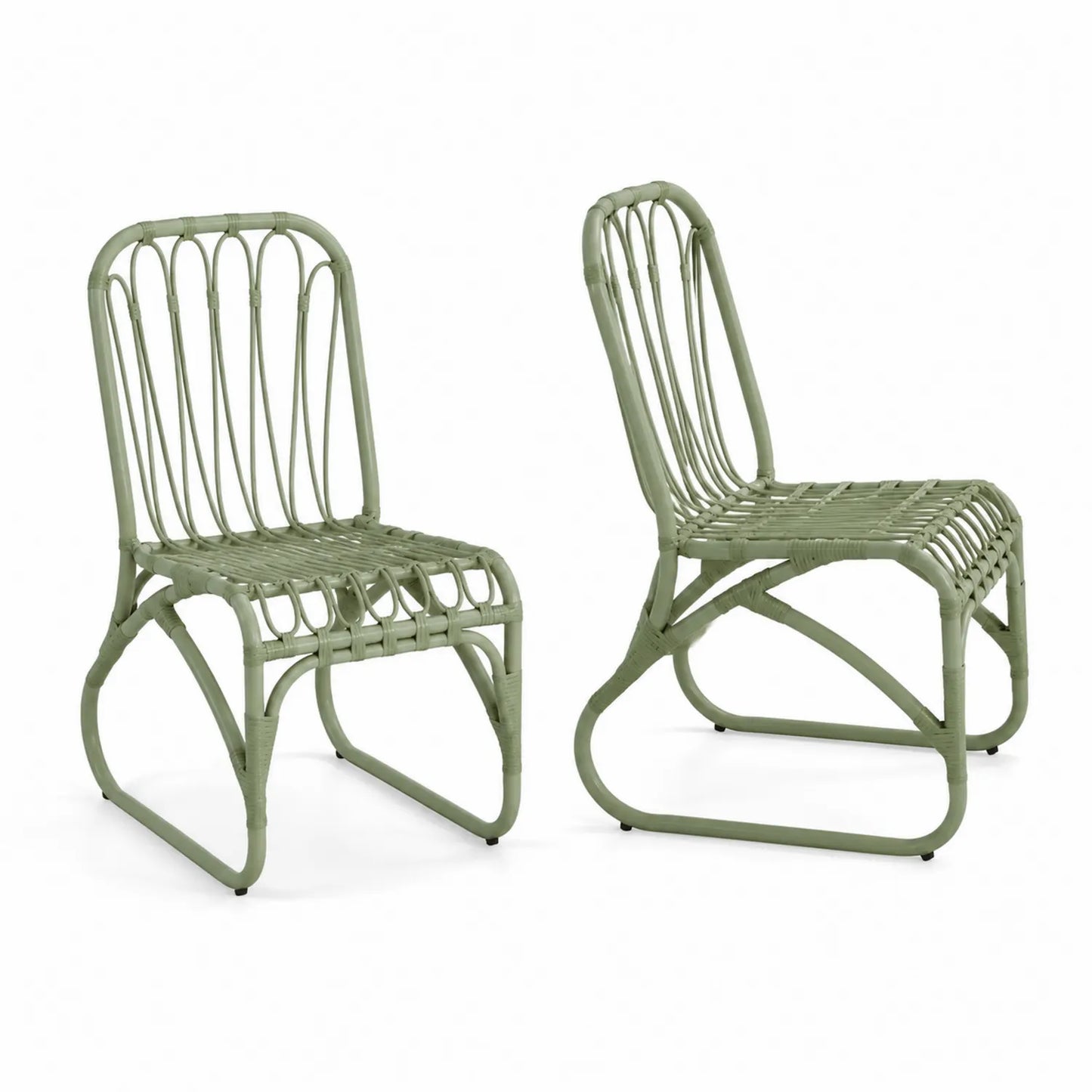 Chaises d'extérieur en rotin vert - Ensemble de 2