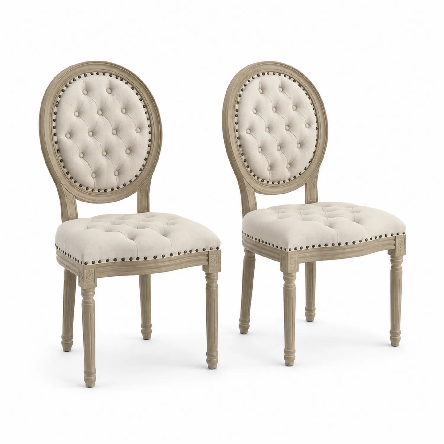 Lot de 2 Chaises de Salle à Manger en Bois et Lin Beige