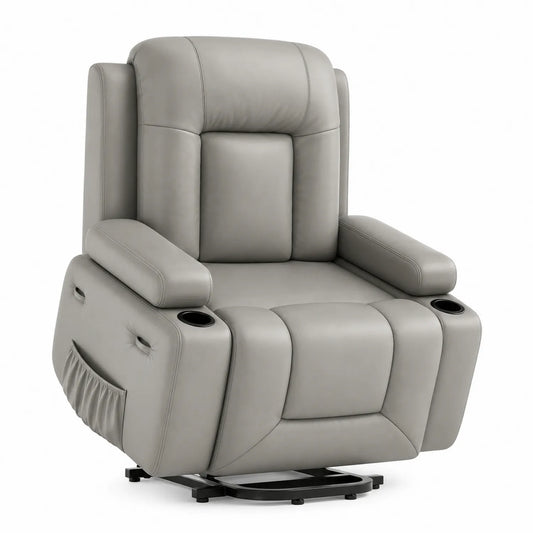 Fauteuil inclinable en cuir PU Gris avec porte-gobelets