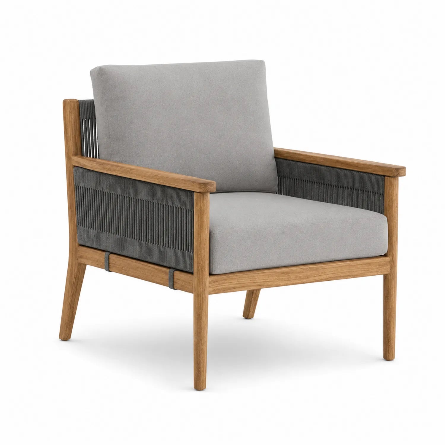 Fauteuil en bois avec coussin en polyester gris