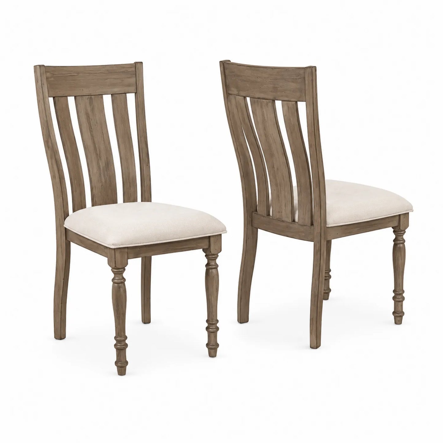 Lot de 2 chaises en bois avec assise en tissu beige