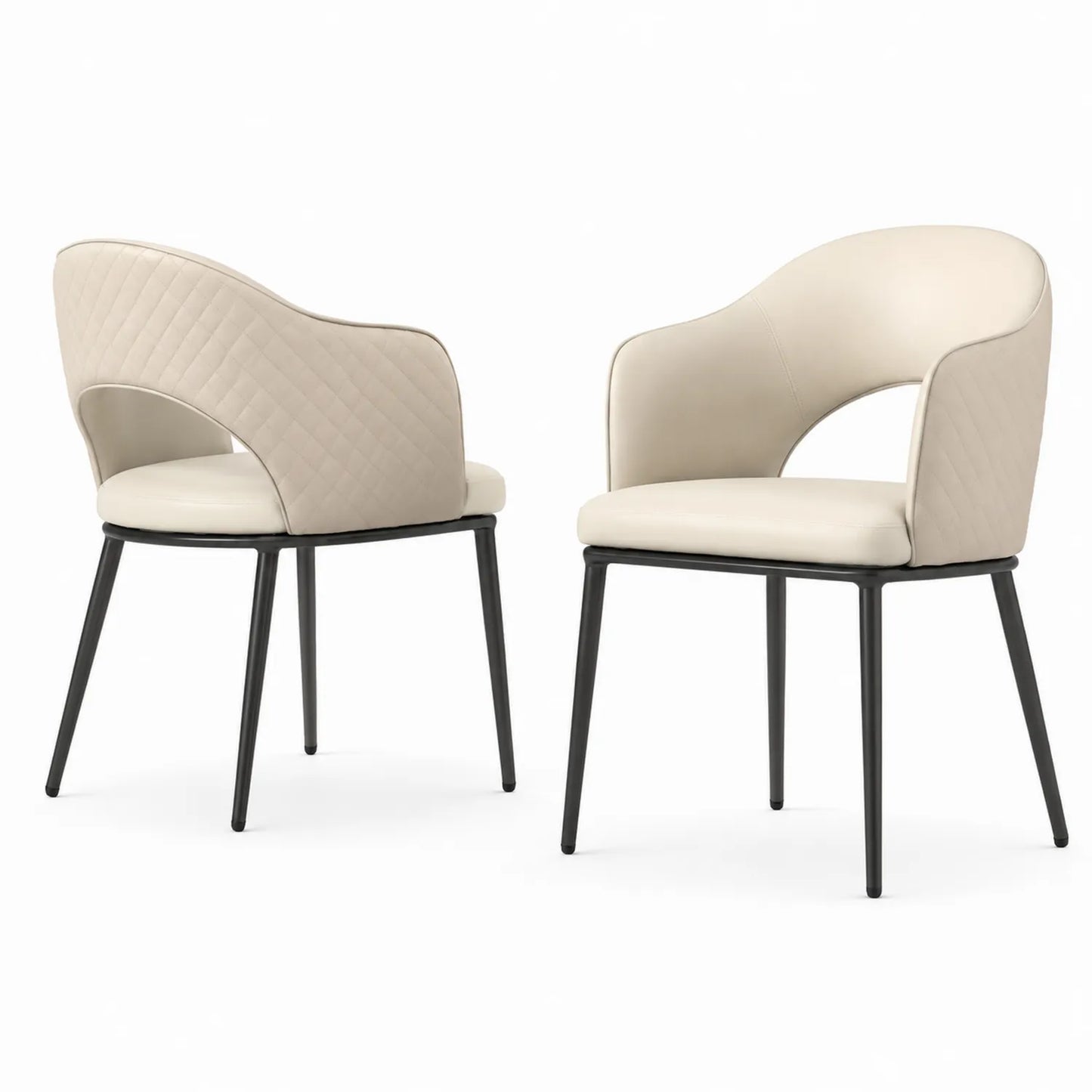 Chaise en cuir synthétique beige avec pieds en métal noir, lot de 2