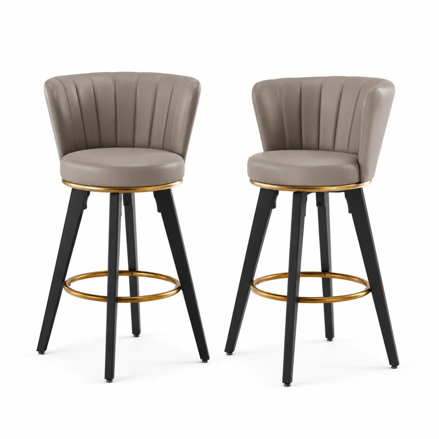 Lot de 2 chaises de bar pivotantes cuir synthétique Taupe pieds métal