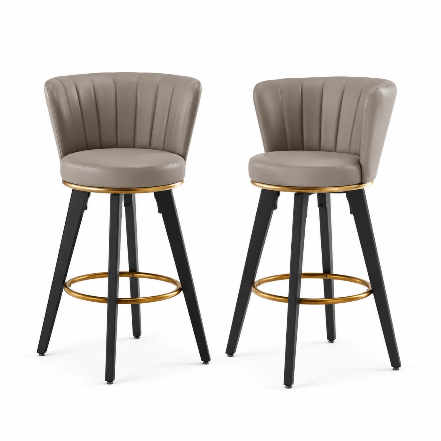 Lot de 2 chaises de bar pivotantes cuir synthétique Taupe pieds métal