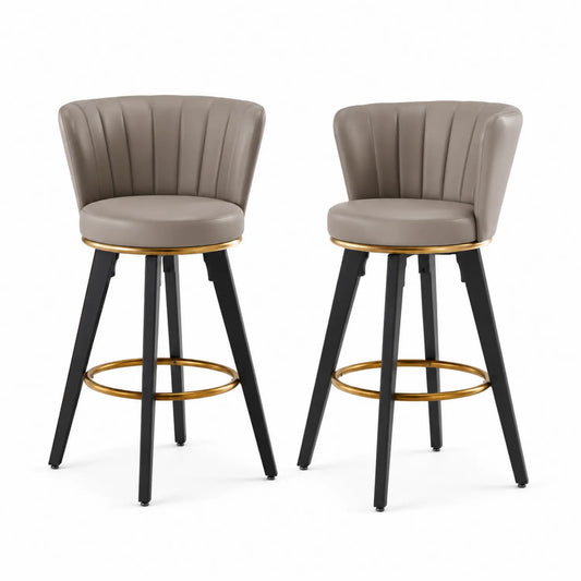 Lot de 2 chaises de bar pivotantes cuir synthétique Taupe pieds métal