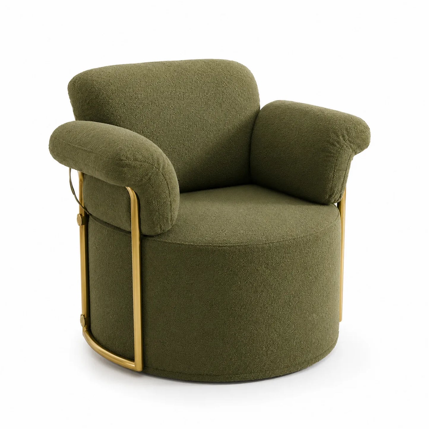 Fauteuil en tissu bouclé vert olive cadre en métal 75 cm