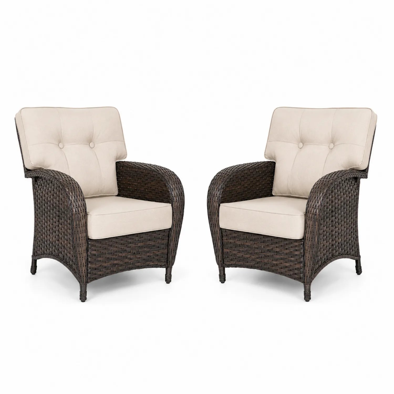 Chaises d'Extérieur en Résine Tressée avec Coussins Beige