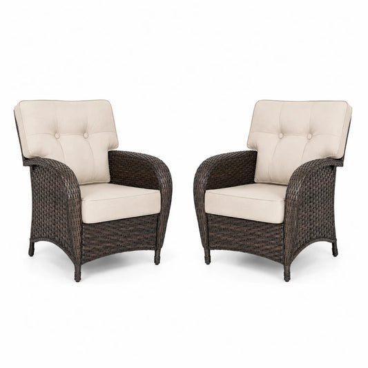 Chaises d'Extérieur en Résine Tressée avec Coussins Beige