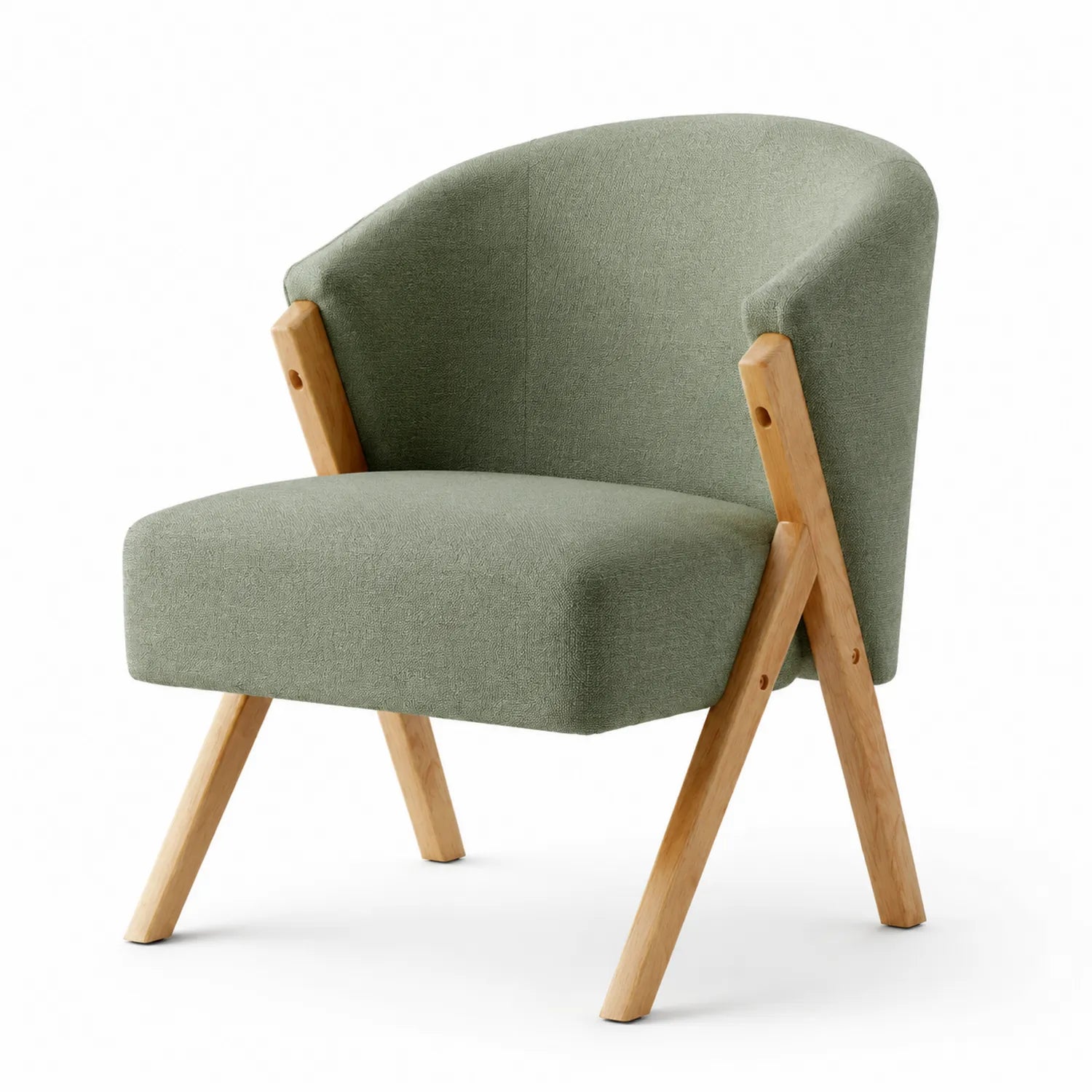 Fauteuil en tissu vert avec pieds en bois