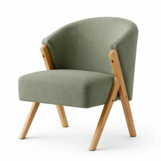 Fauteuil en tissu vert avec pieds en bois