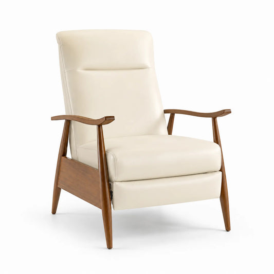 Fauteuil en bois et simili cuir crème