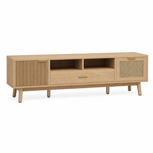 Meuble TV en bois avec portes et compartiments 180x40x50 cm
