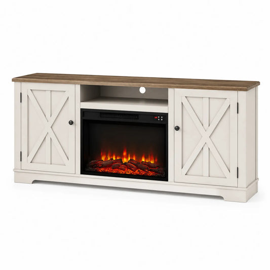 Meuble TV avec cheminée électrique en bois MDF Blanc et Bois 147x40x76 cm