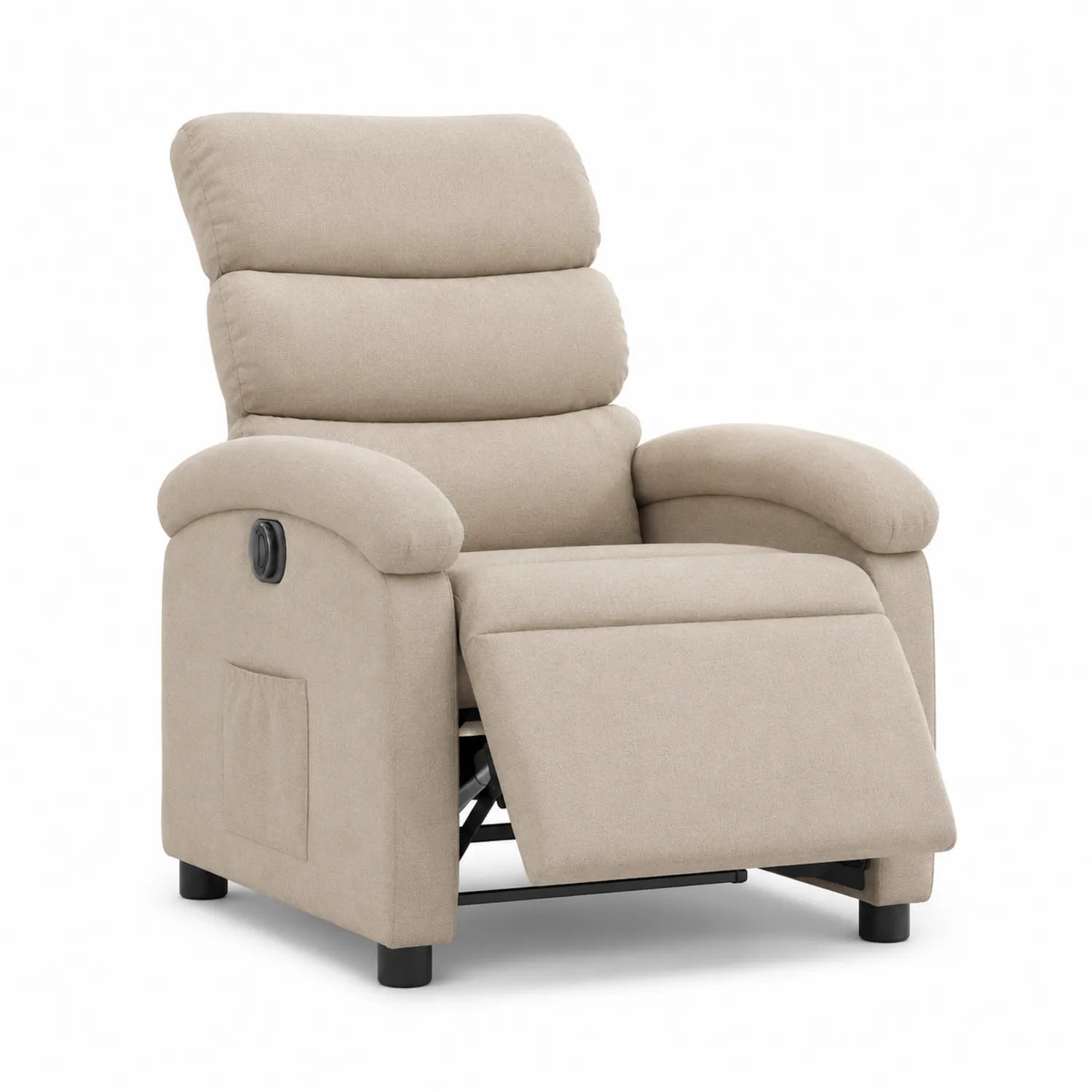 Fauteuil inclinable en bois et métal avec tissu beige
