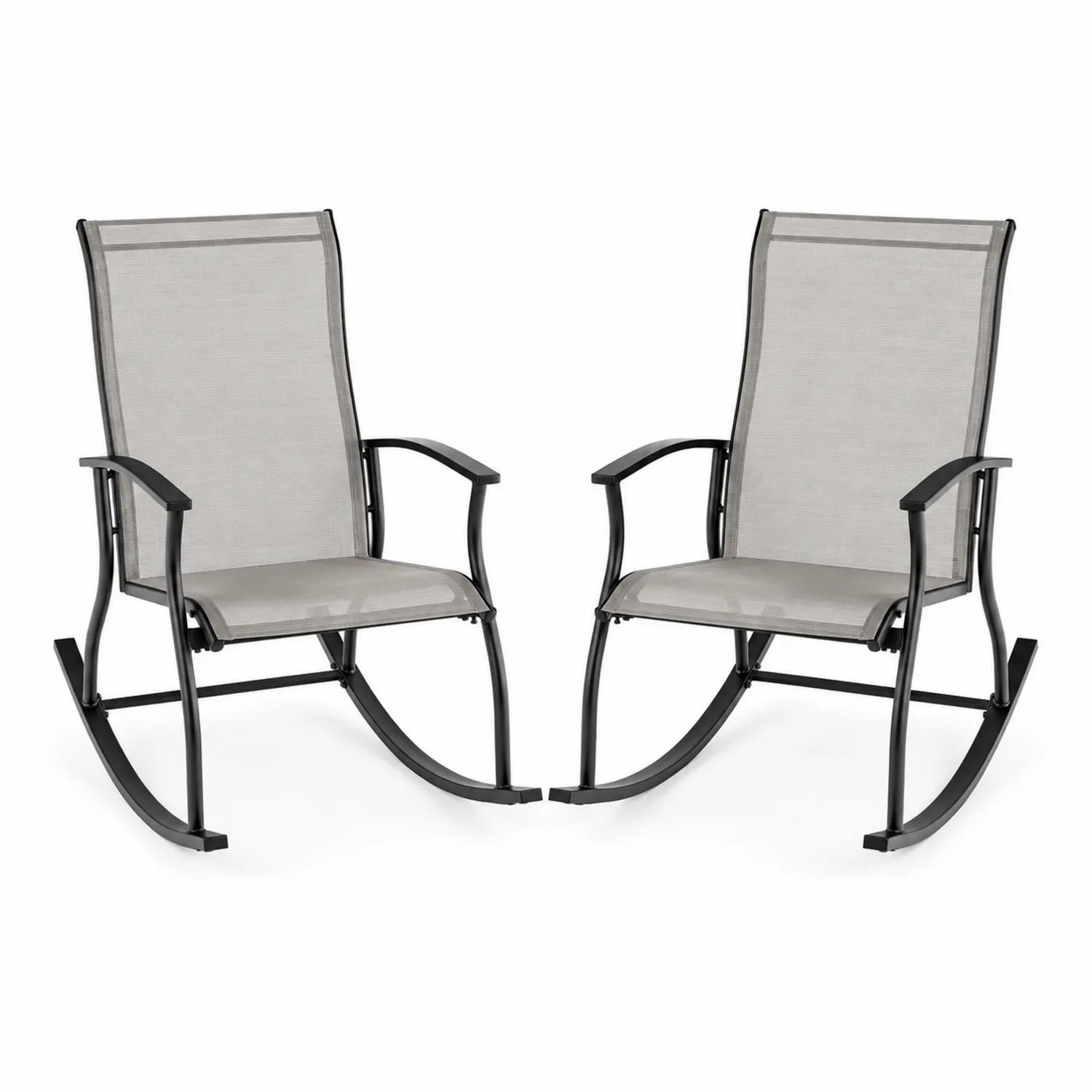 Chaises à bascule extérieures en métal et textilène gris lot de 2