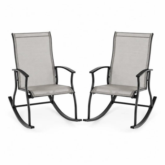 Chaises à bascule extérieures en métal et textilène gris lot de 2