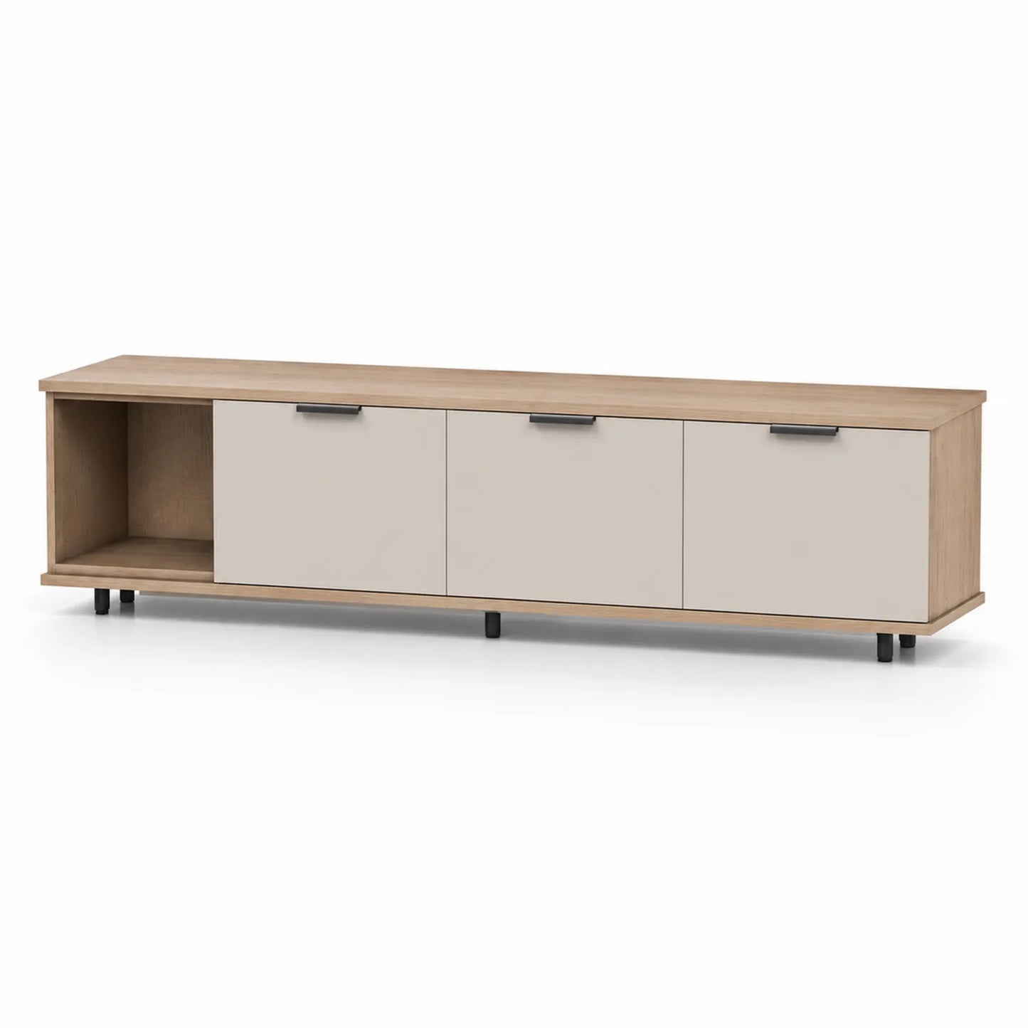 Meuble TV en bois avec trois portes beige 200x45x35 cm