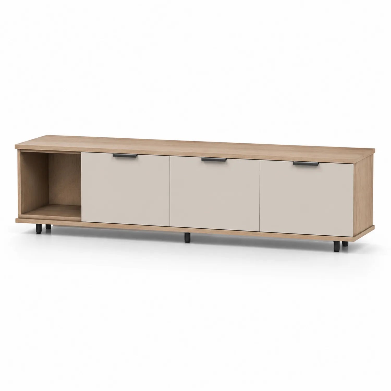 Meuble TV en bois avec trois portes beige 200x45x35 cm
