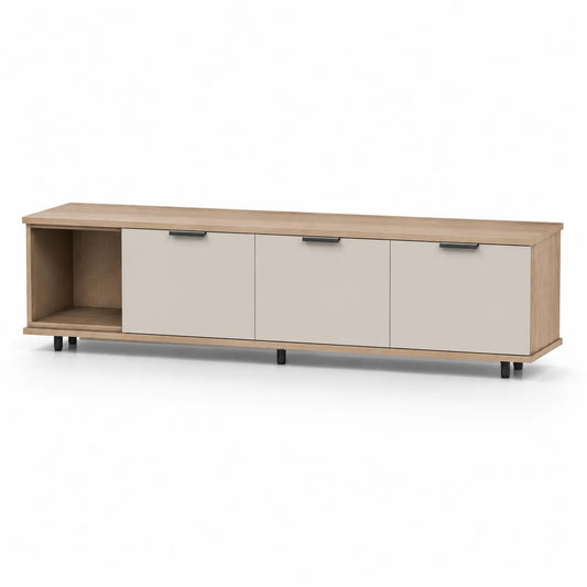 Meuble TV en bois avec trois portes beige 200x45x35 cm