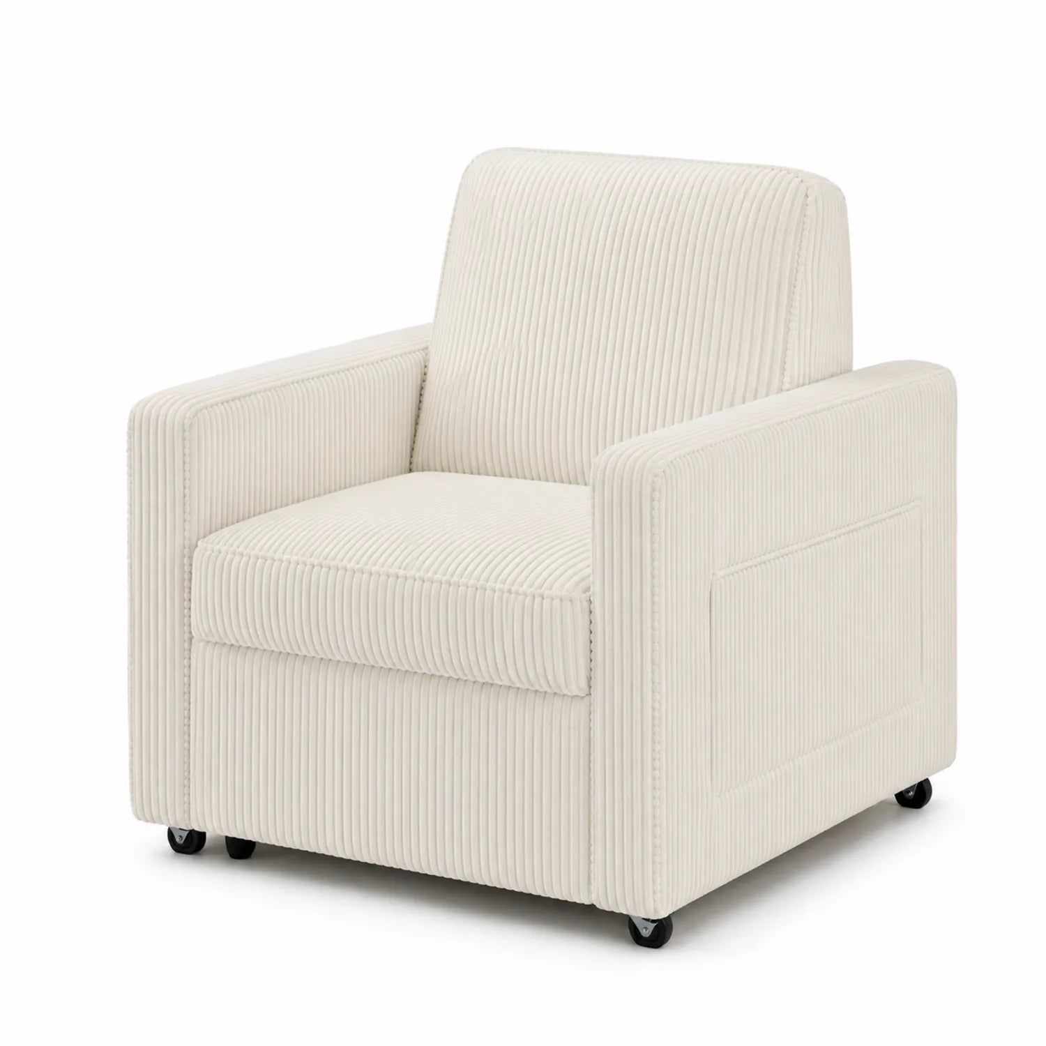 Fauteuil en velours côtelé beige avec roulettes
