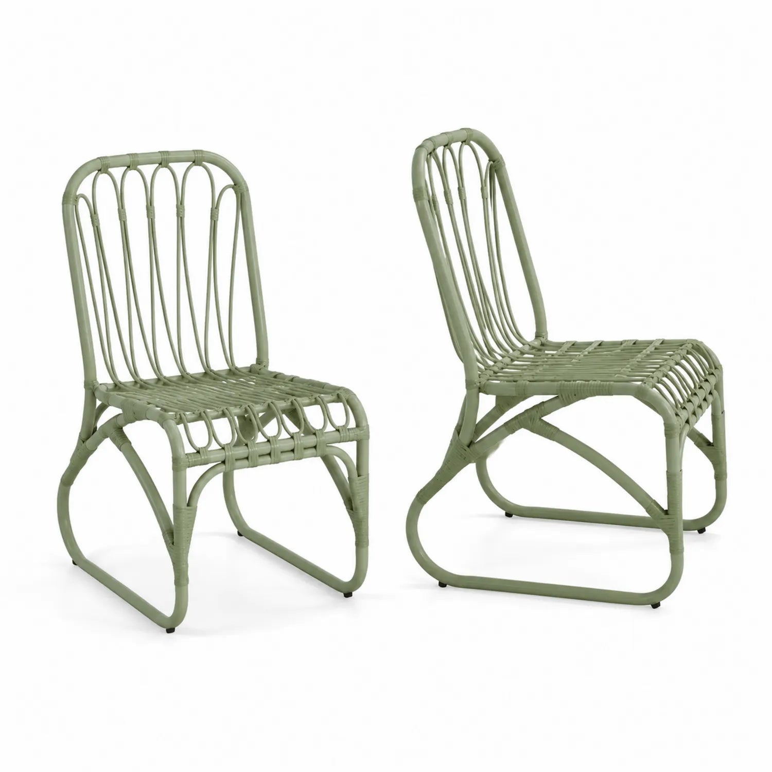 Chaises d'extérieur en rotin vert - Ensemble de 2