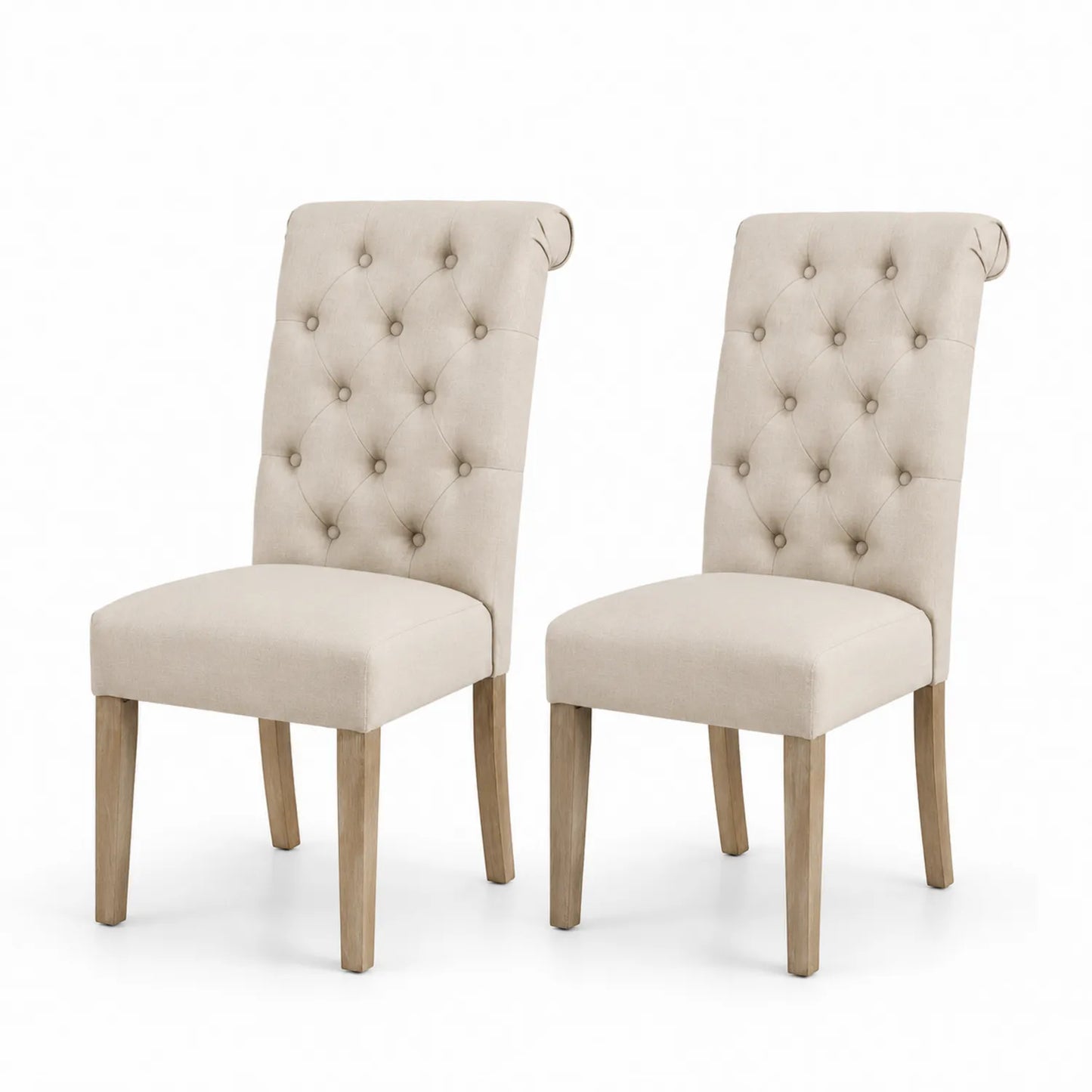Lot de 2 chaises en bois et tissu beige avec pieds en chêne